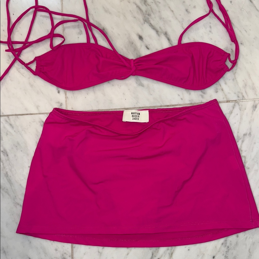 Maryam Nasir Zadeh Bisou Pink skort skirt micro pink swim set bikini XS 0
